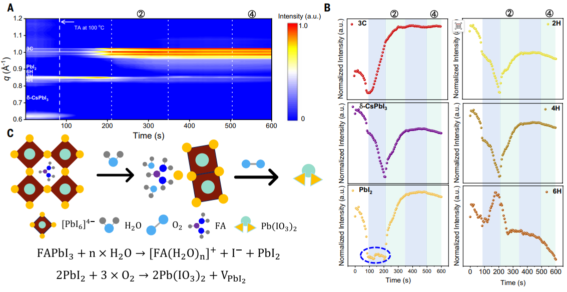 同步辐射原位GIWAXS探究钙钛矿空气热处理的降解机制